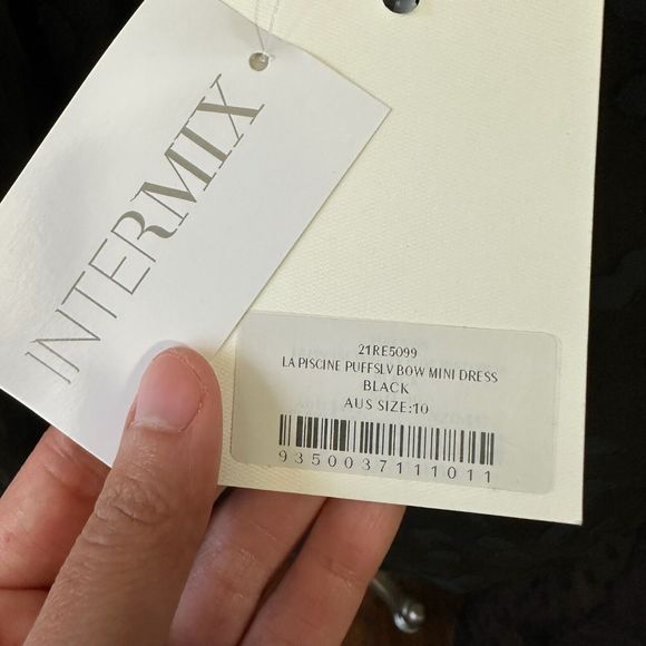 AJE La Piscine Mini Dres Blacks Puff Sleeve Bow Back Party Formal Goth NWT - Picture 16 of 16